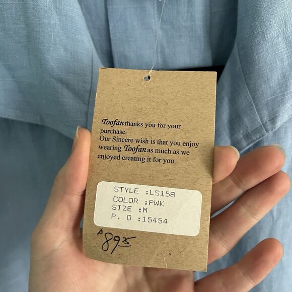 Toofan Womens Linen Light Blue Button Up Blouse Medium Relaxed Lagenlook - Picture 4 of 13